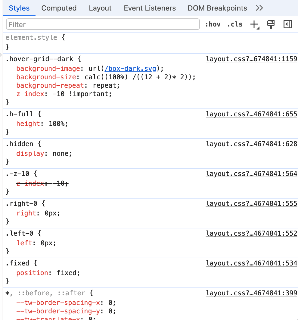 DevTools Styles Panel uses half the space to display only 7 utility classes.